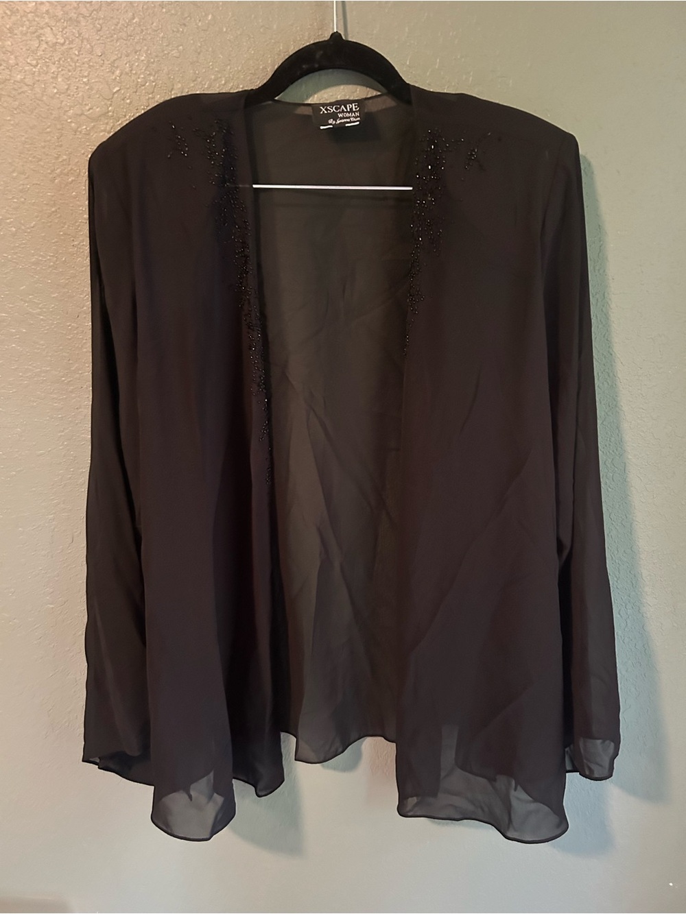 Vintage black sheer open front blouse with beaded details #glamour #festival